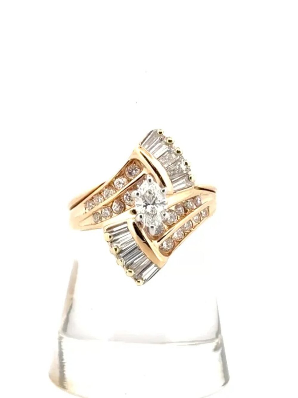 Marquise Diamond Ring Set with Baguettes in 14K Yellow Gold Sz 7